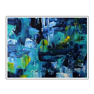 Horizontal blue & white abstract wall art print