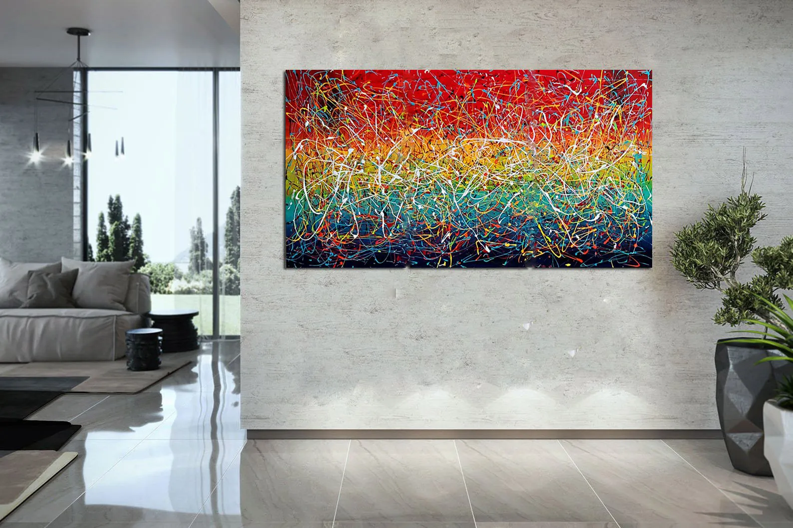 Jackson Pollock Style Modern Art 72, Wall Art Home Decor - Icy Hot