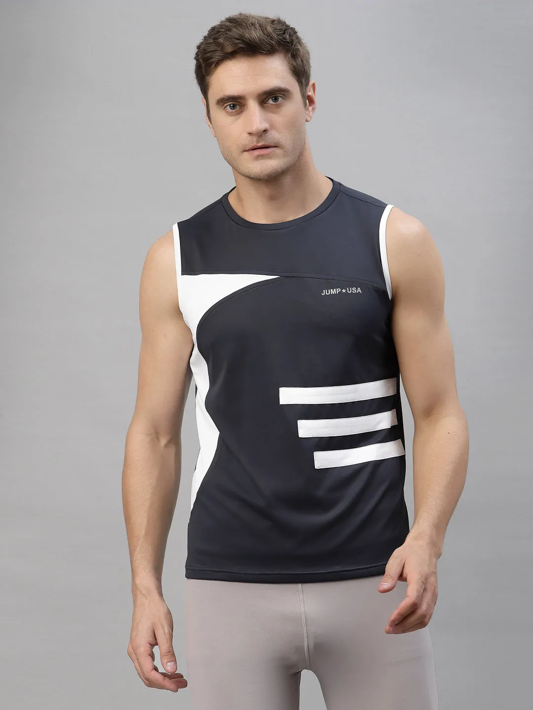 JUMP USA Men EC Navy-White Rapid Dry Training Tank T-Shirt