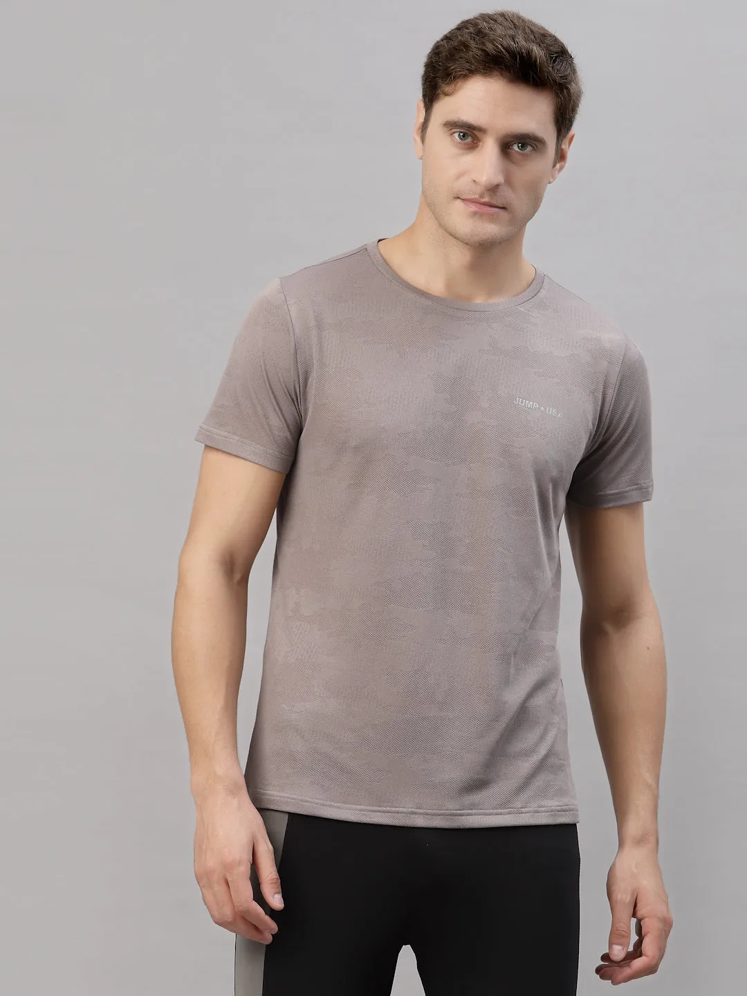 JUMP USA Men Light Grey Round Neck Short Sleeves T-Shirt