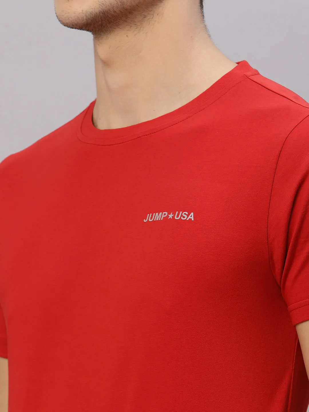 JUMP USA Ultralyte Men Red Pure Cotton Running Rapid Dry T-Shirt