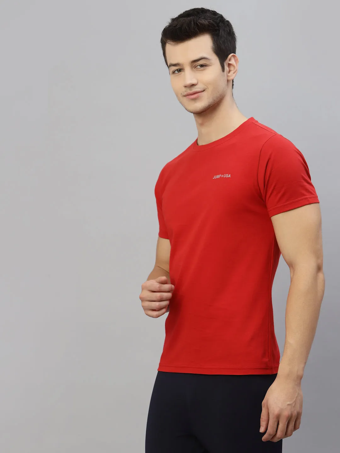 JUMP USA Ultralyte Men Red Pure Cotton Running Rapid Dry T-Shirt