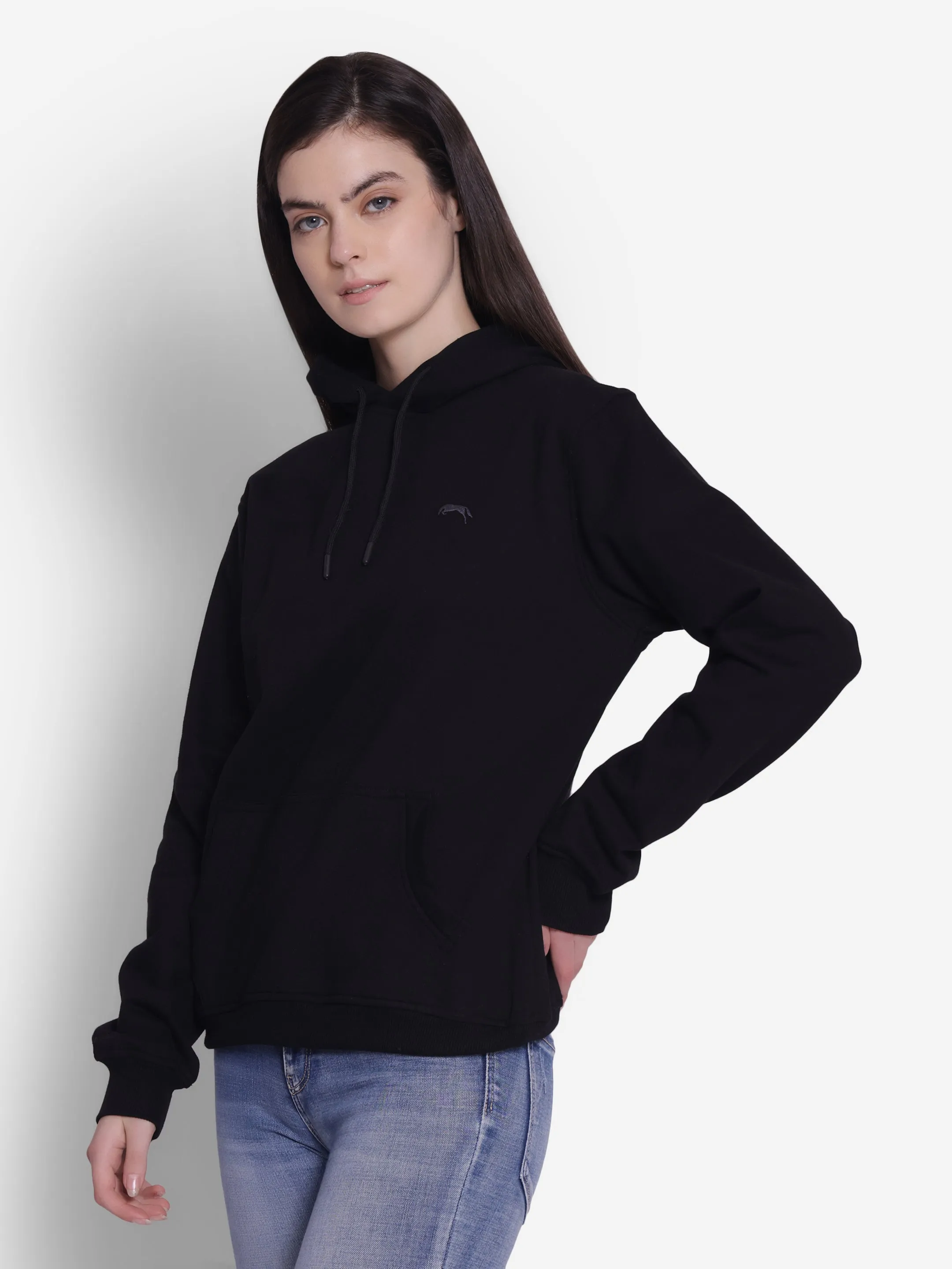 JUMP USA Women Solid Black Hoodie