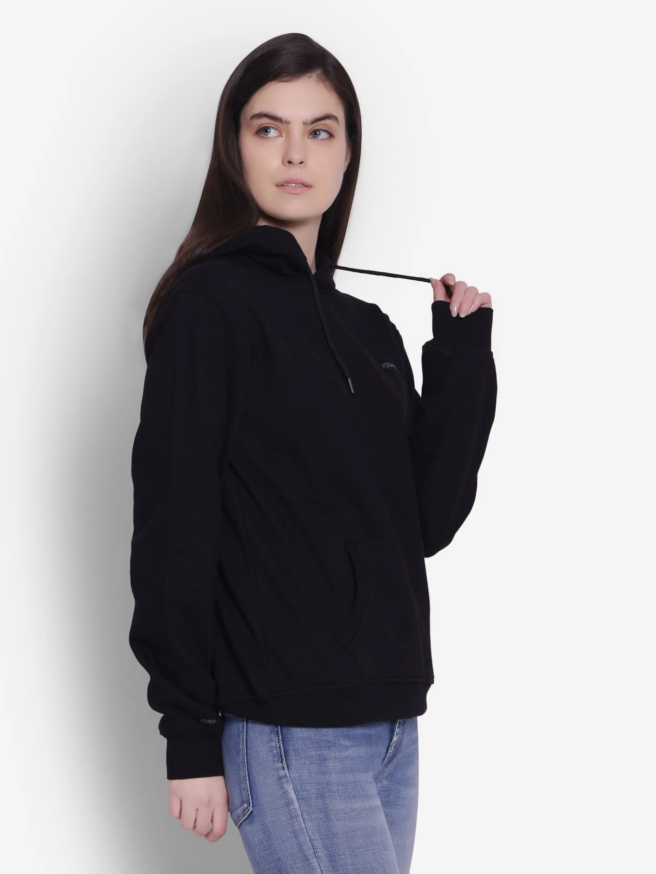 JUMP USA Women Solid Black Hoodie