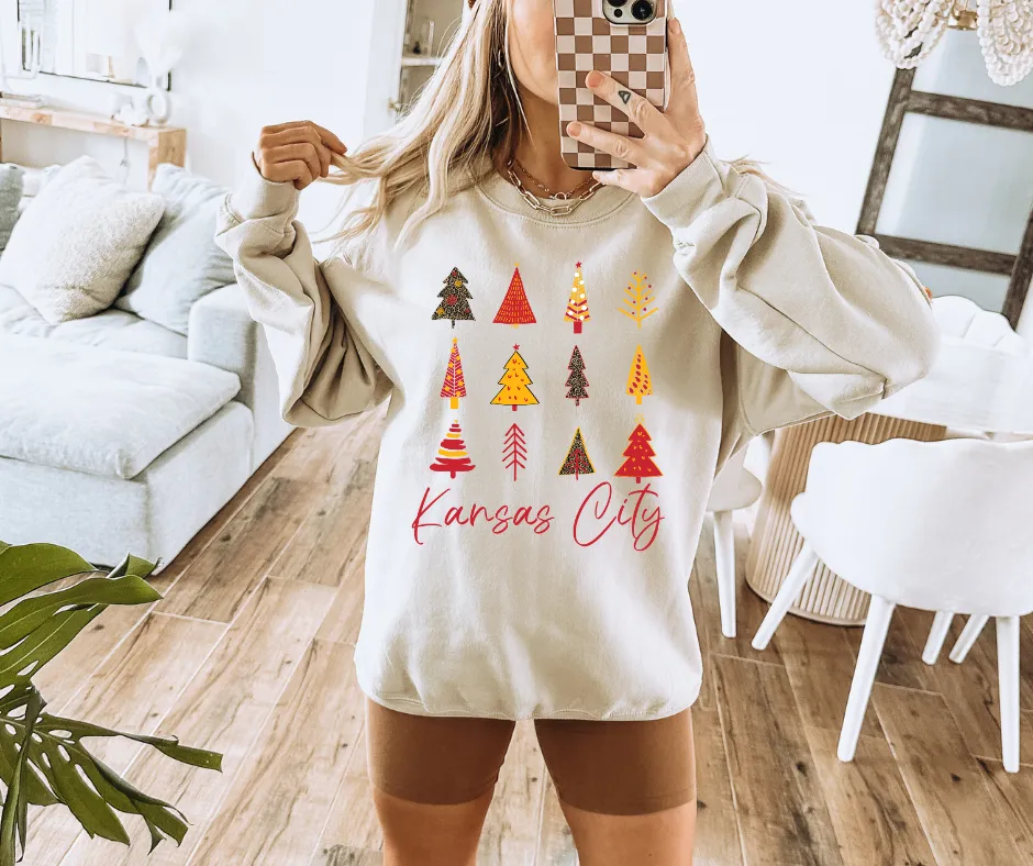 Kansas City Christmas Tree Pattern Tan Sweatshirt