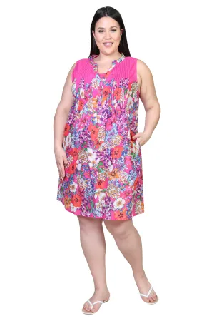 La Cera Sleeveless Short Floral Plus Size Sundress