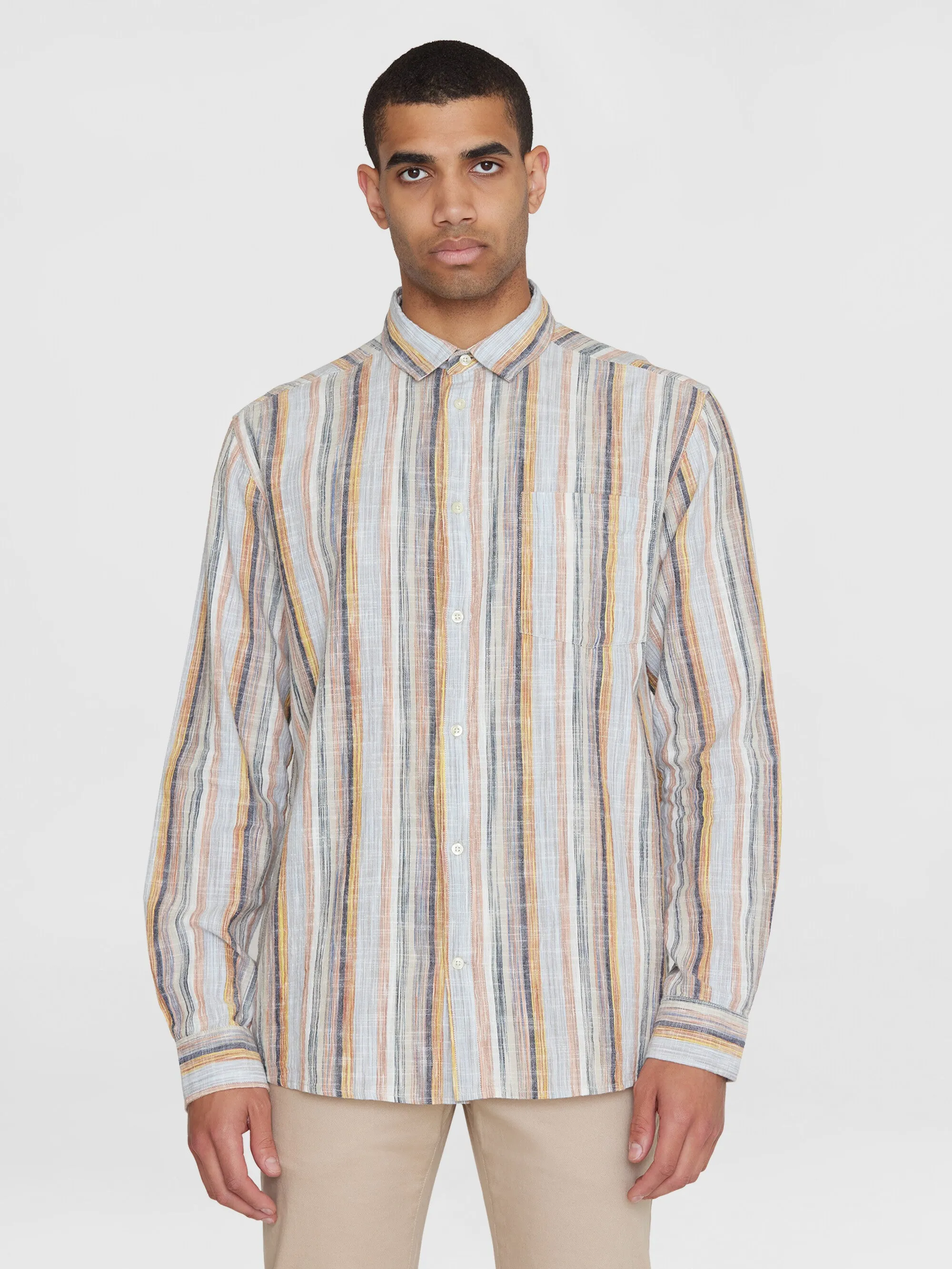 Loose multicolored striped linen shirt - GOTS/Vegan - Multi color stripe