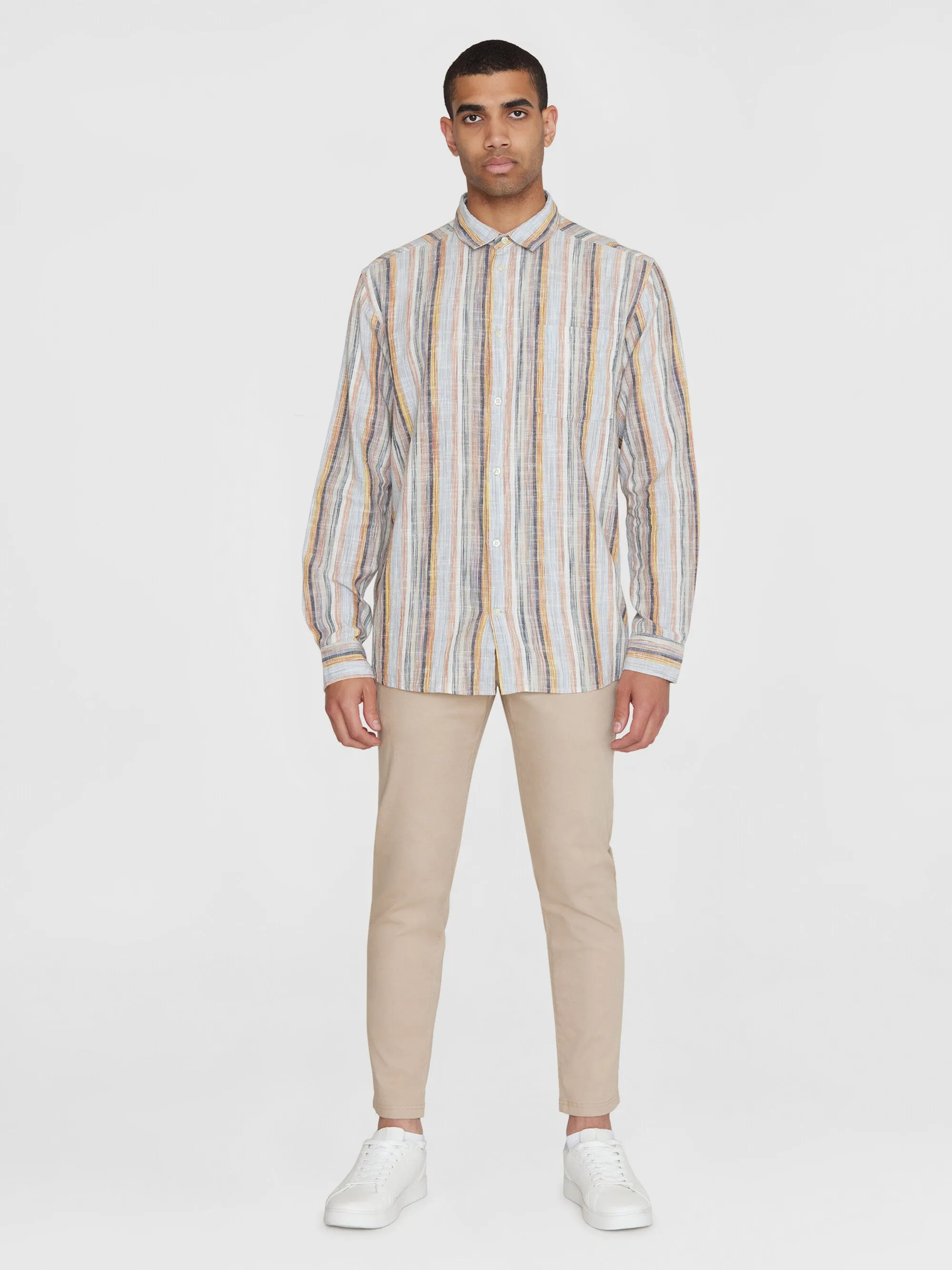 Loose multicolored striped linen shirt - GOTS/Vegan - Multi color stripe