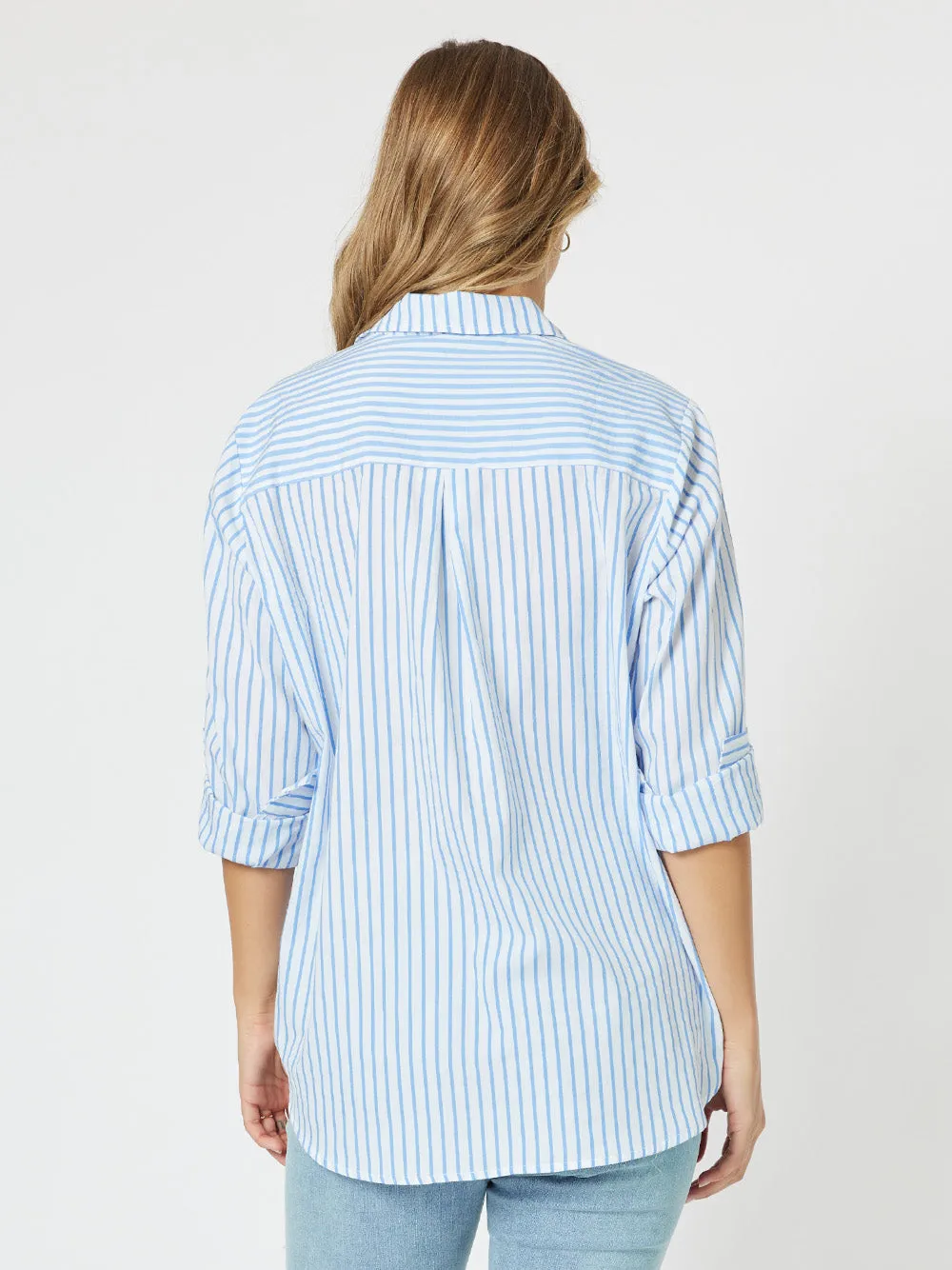 Love Me Stripe Cotton Shirt - Blue