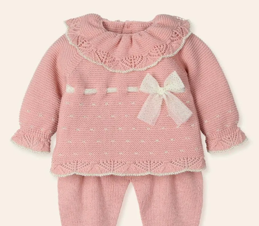 Mac Ilusion AW24 - Baby Girls Dusky Pink & Gold 3pc Knitted Oufit 9412