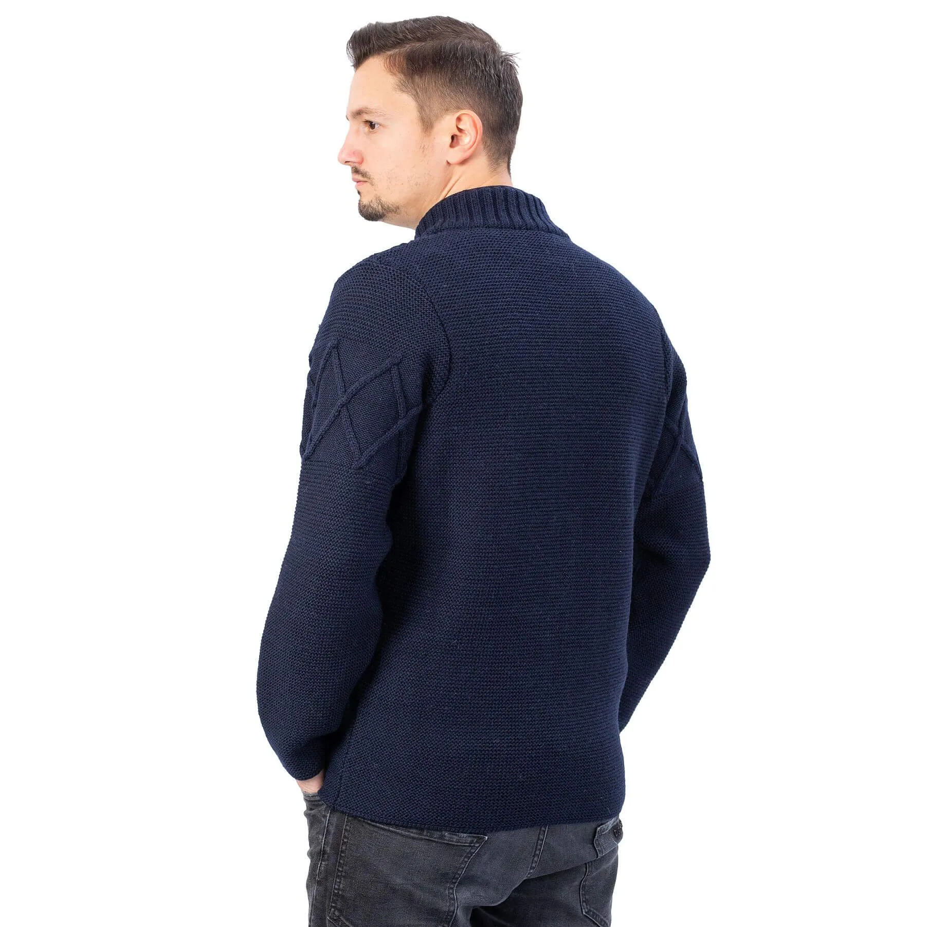 Men's Full Zip Irish Cardigan with Cable Knit Pattern