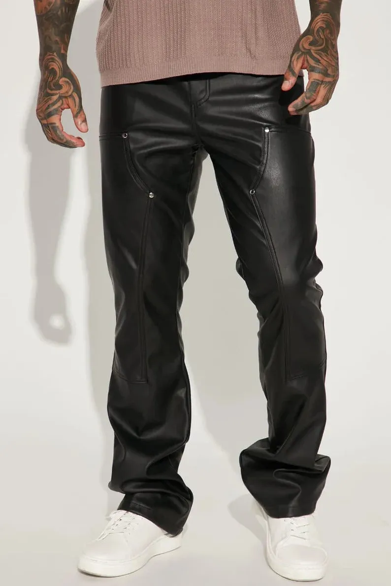 Men's Genuine Black Sheepskin Leather Pants