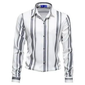 Men's Vertical Stripes Printed Long-sleeved Shirt