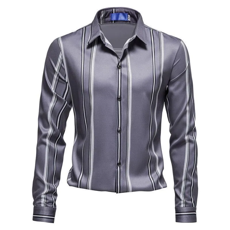 Men's Vertical Stripes Printed Long-sleeved Shirt