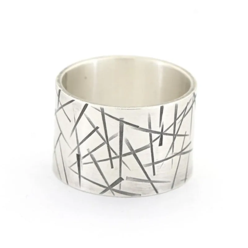 Modern Abstract Silver Ring Band - Wide