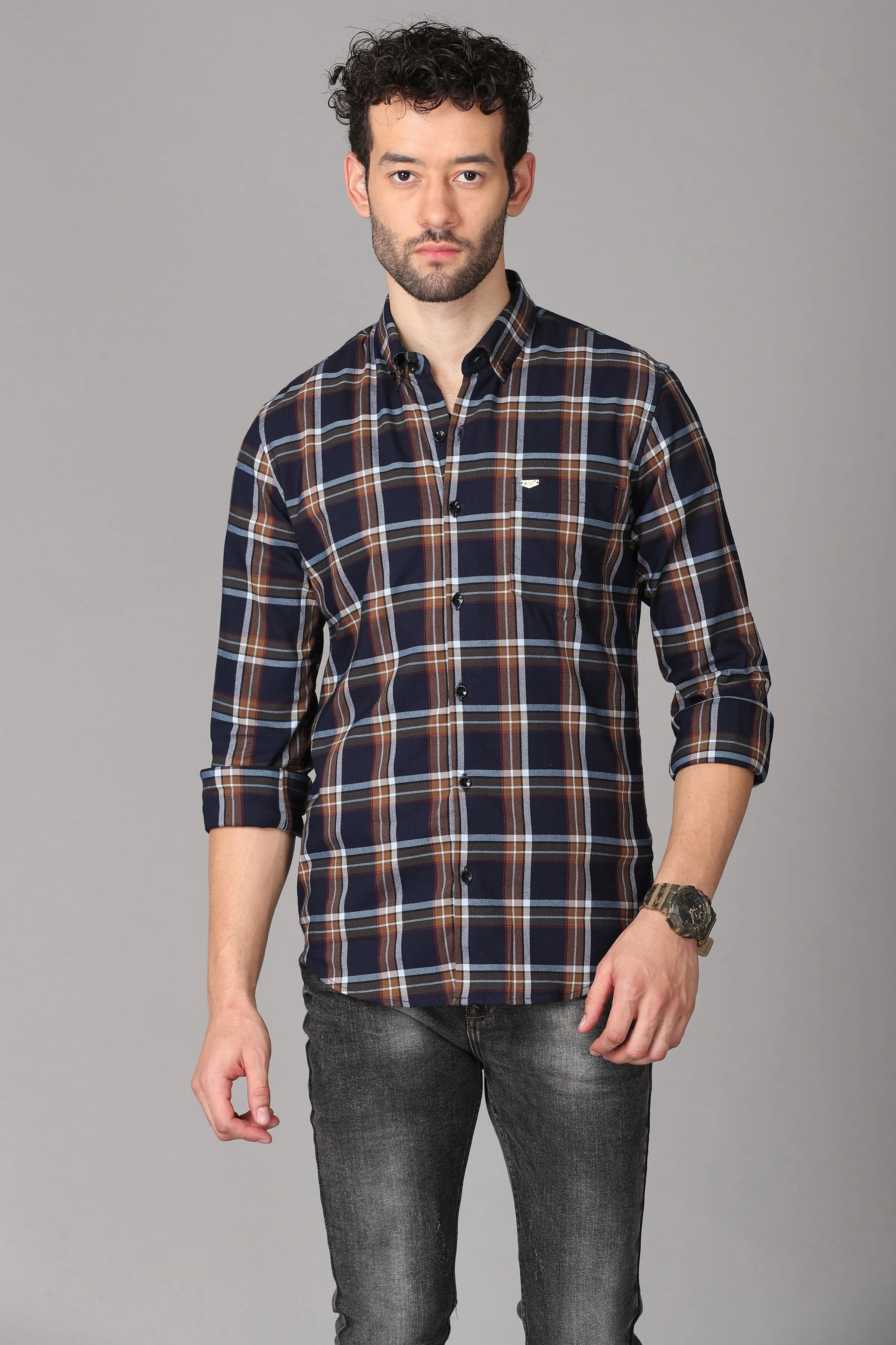 Navy Blue Checks Shirt