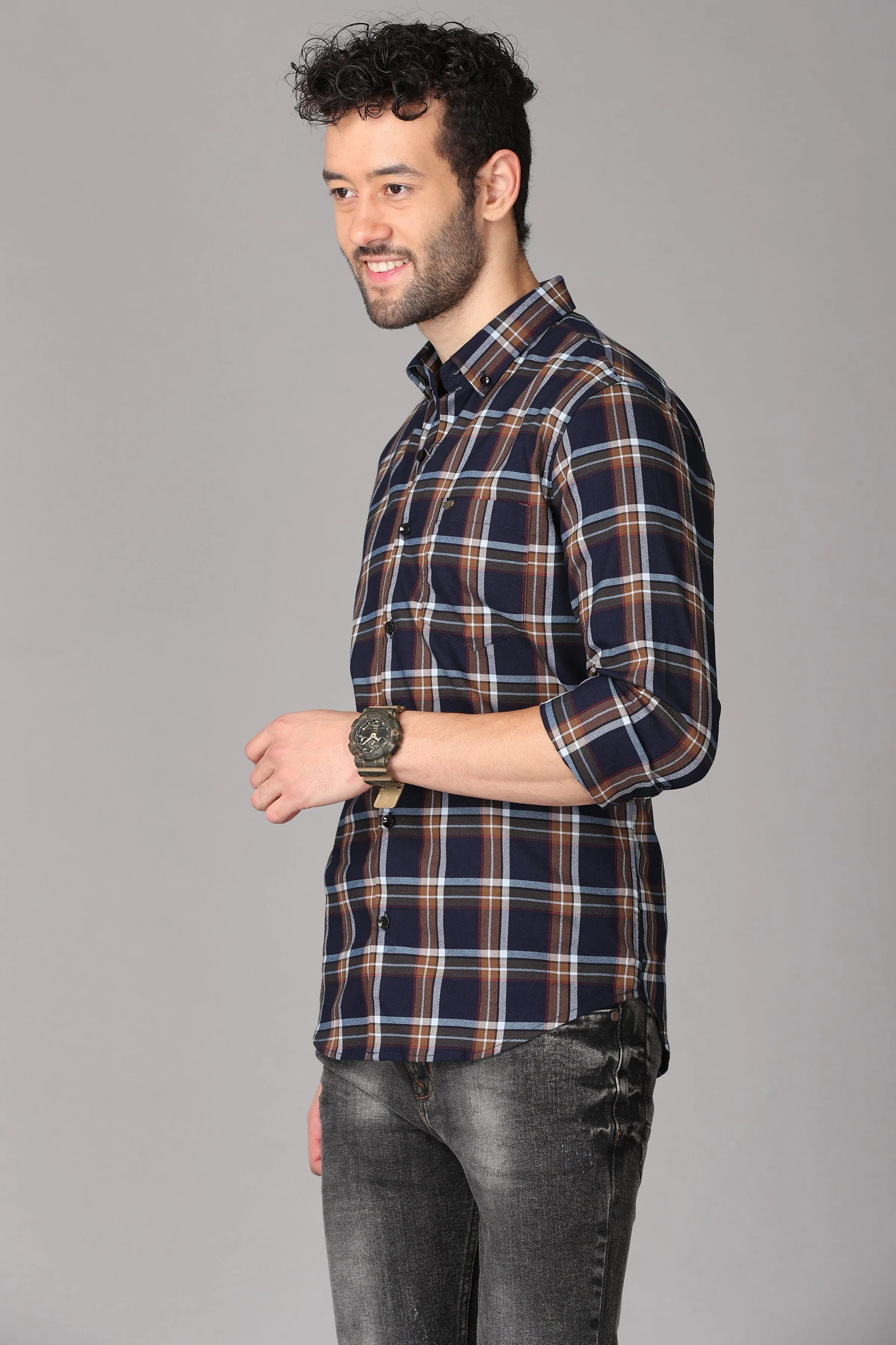 Navy Blue Checks Shirt