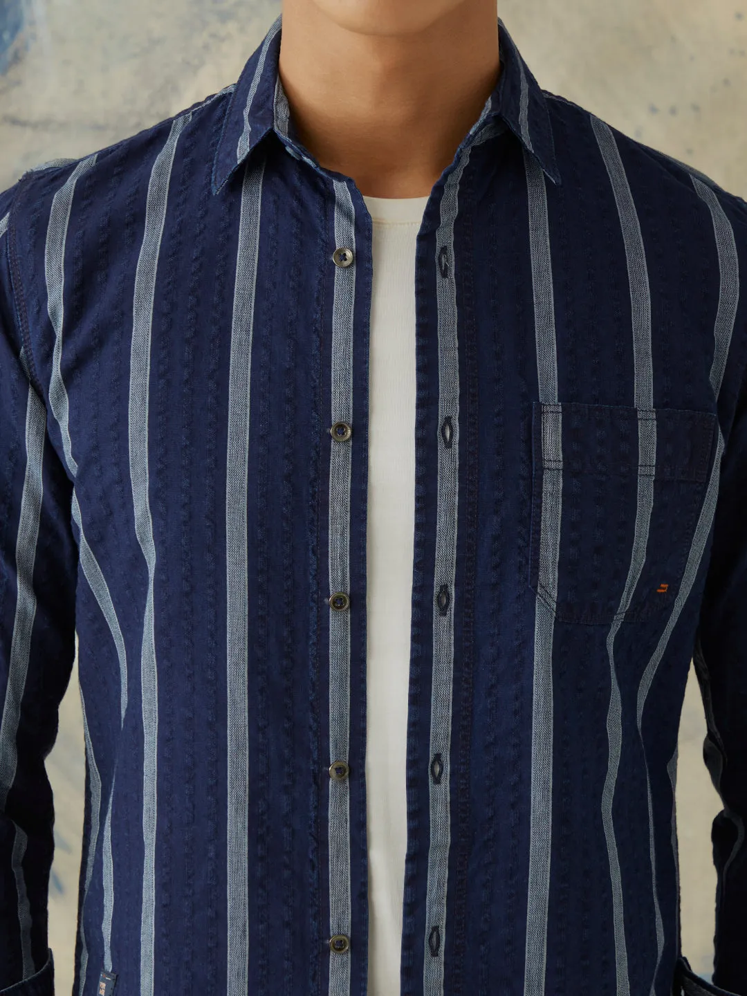 Navy Striped Denim Shirt