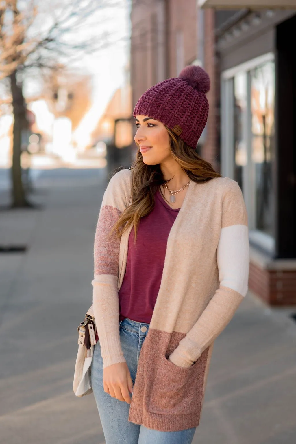 Neutral Blocked Pocket Cardigan