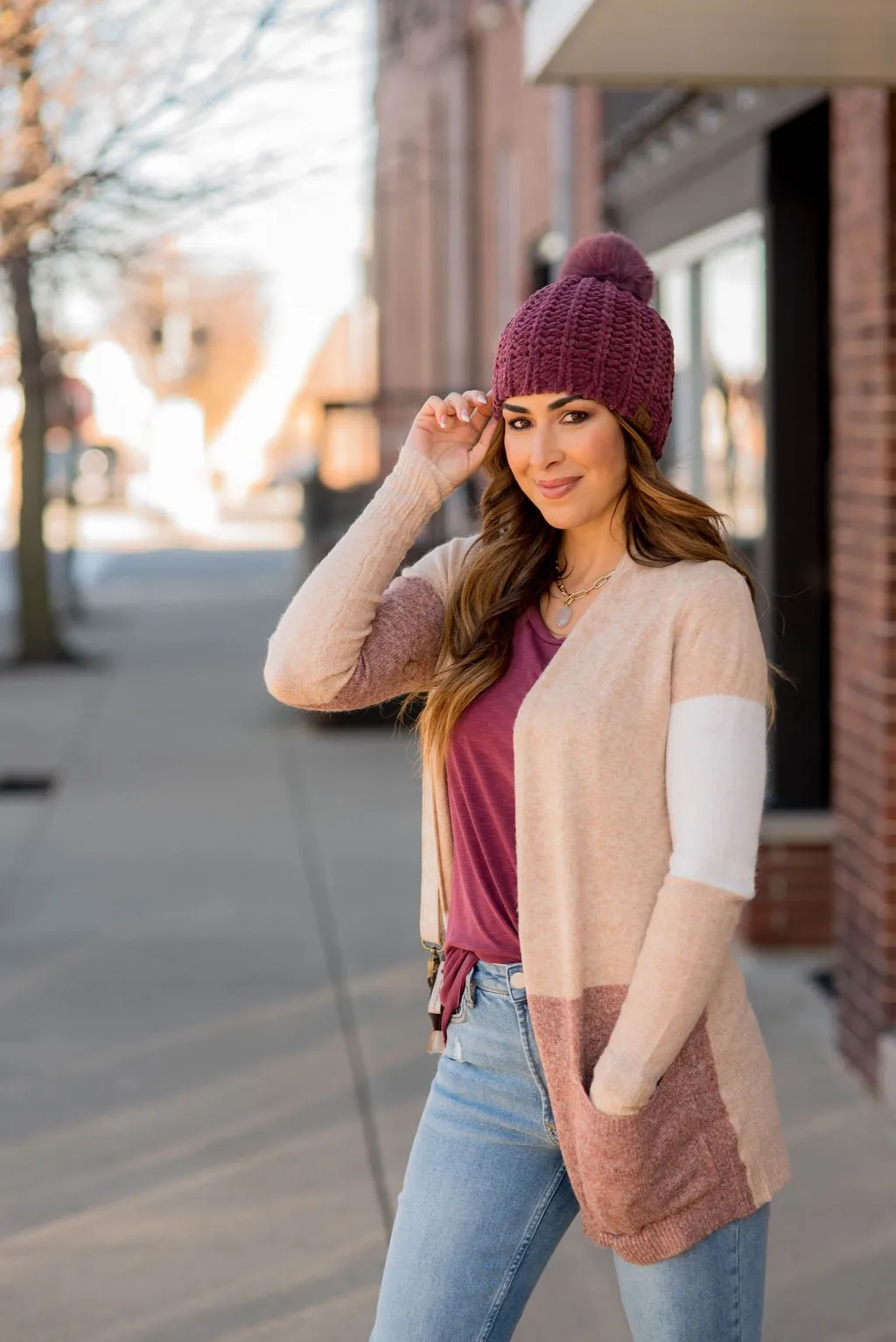 Neutral Blocked Pocket Cardigan