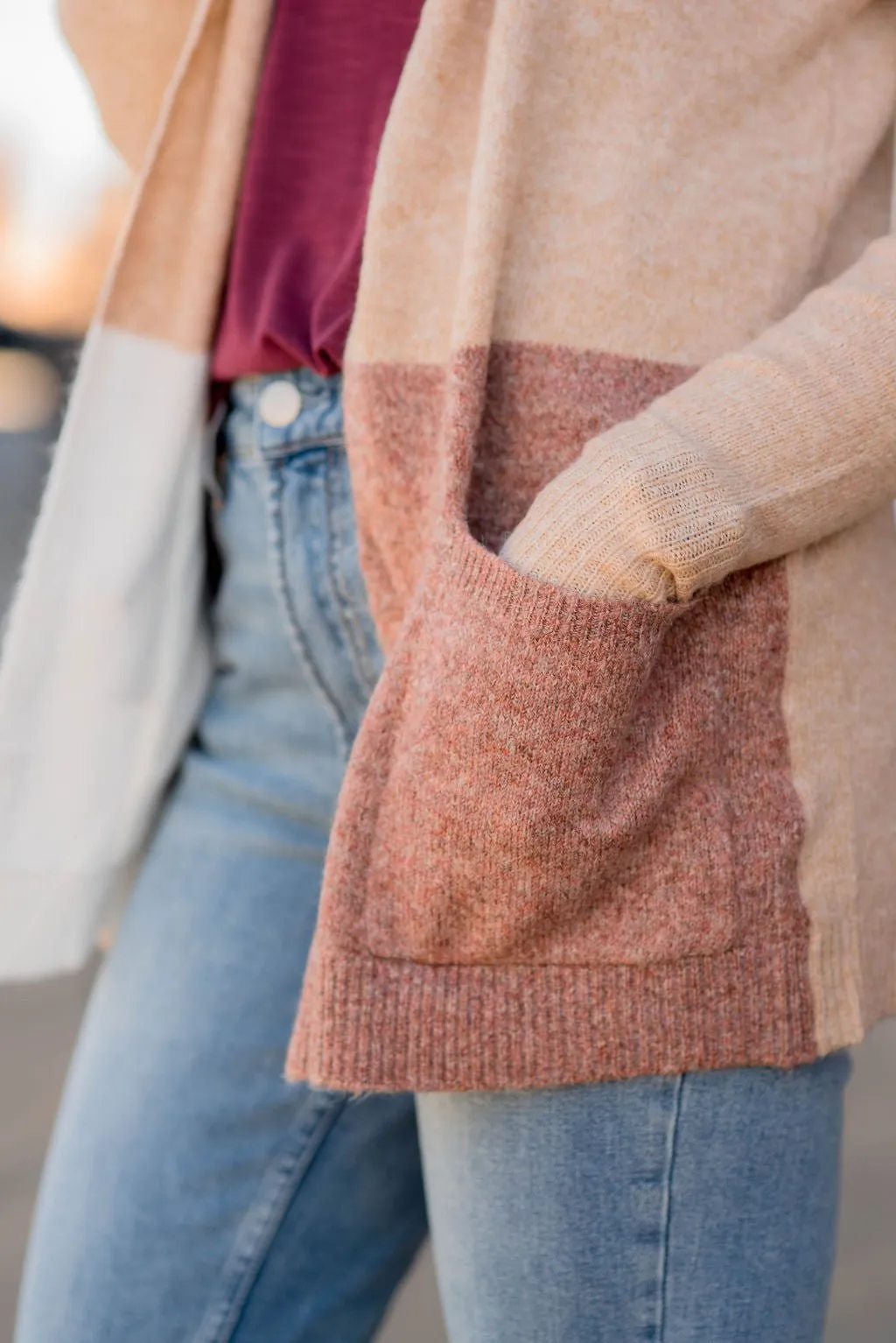 Neutral Blocked Pocket Cardigan