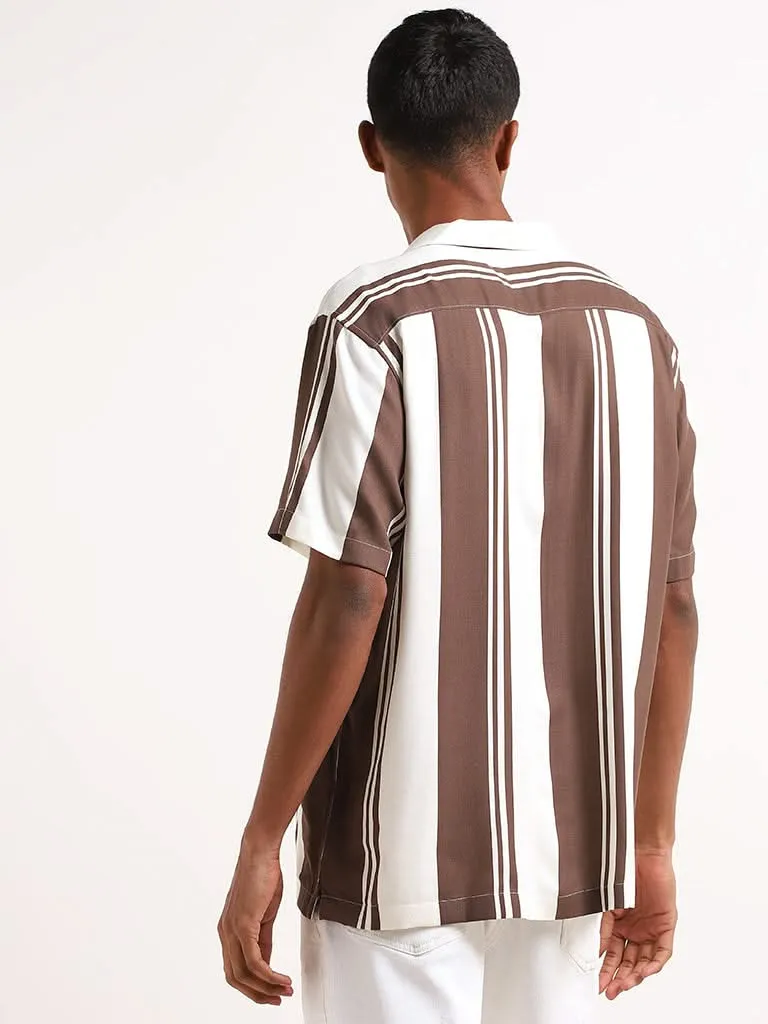 Nuon Brown Striped Relaxed-Fit Shirt