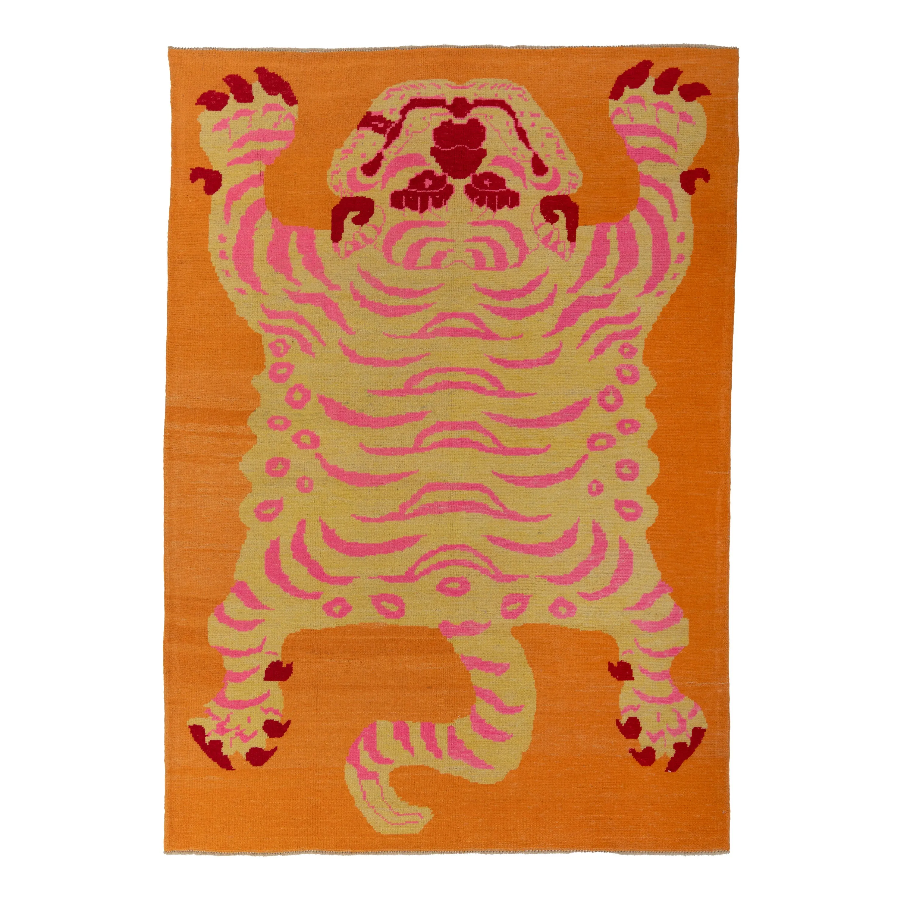 Orange Tiger Modern Turkish Wool Rug - 6'11" x 9'10"