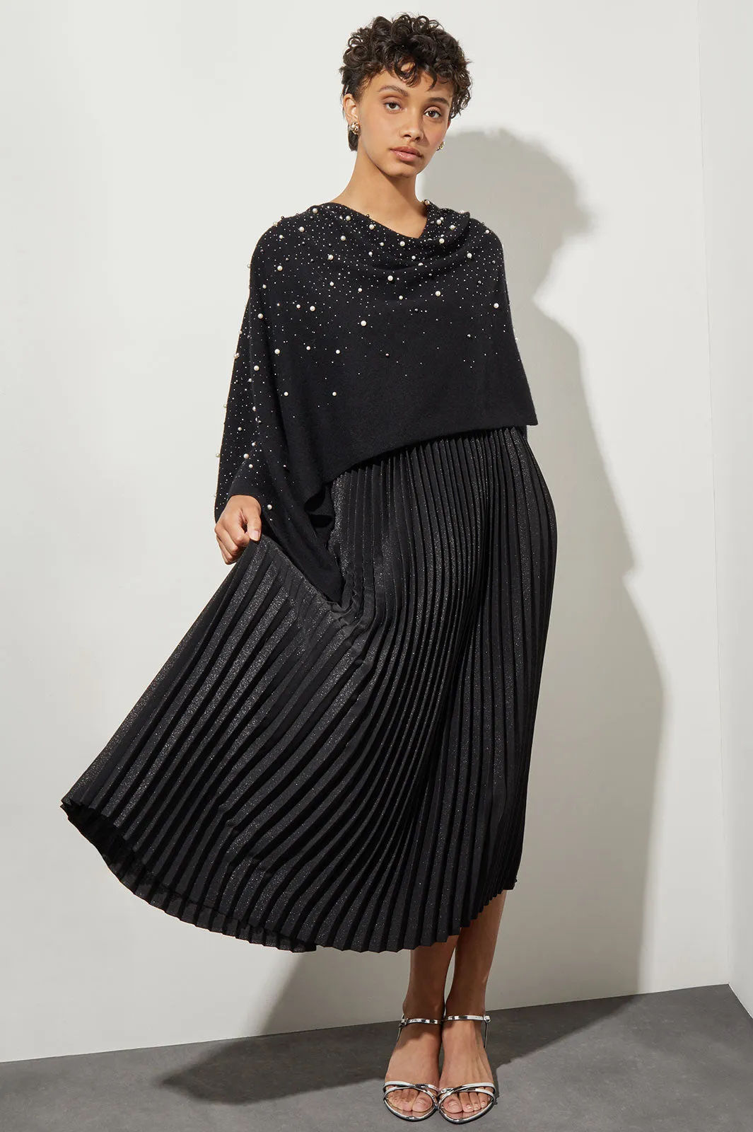 Pearl Beaded Poncho - Soft Cashmere, Black