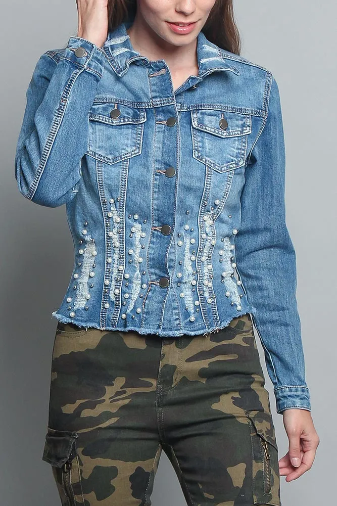 Pearl Distressed Denim Jacket