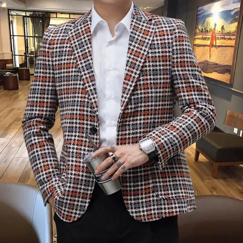 Plaid Pattern Single Breasted Blazer