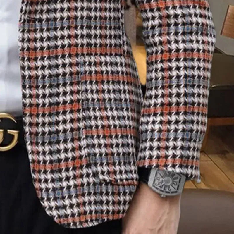 Plaid Pattern Single Breasted Blazer