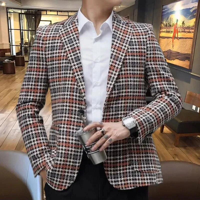 Plaid Pattern Single Breasted Blazer