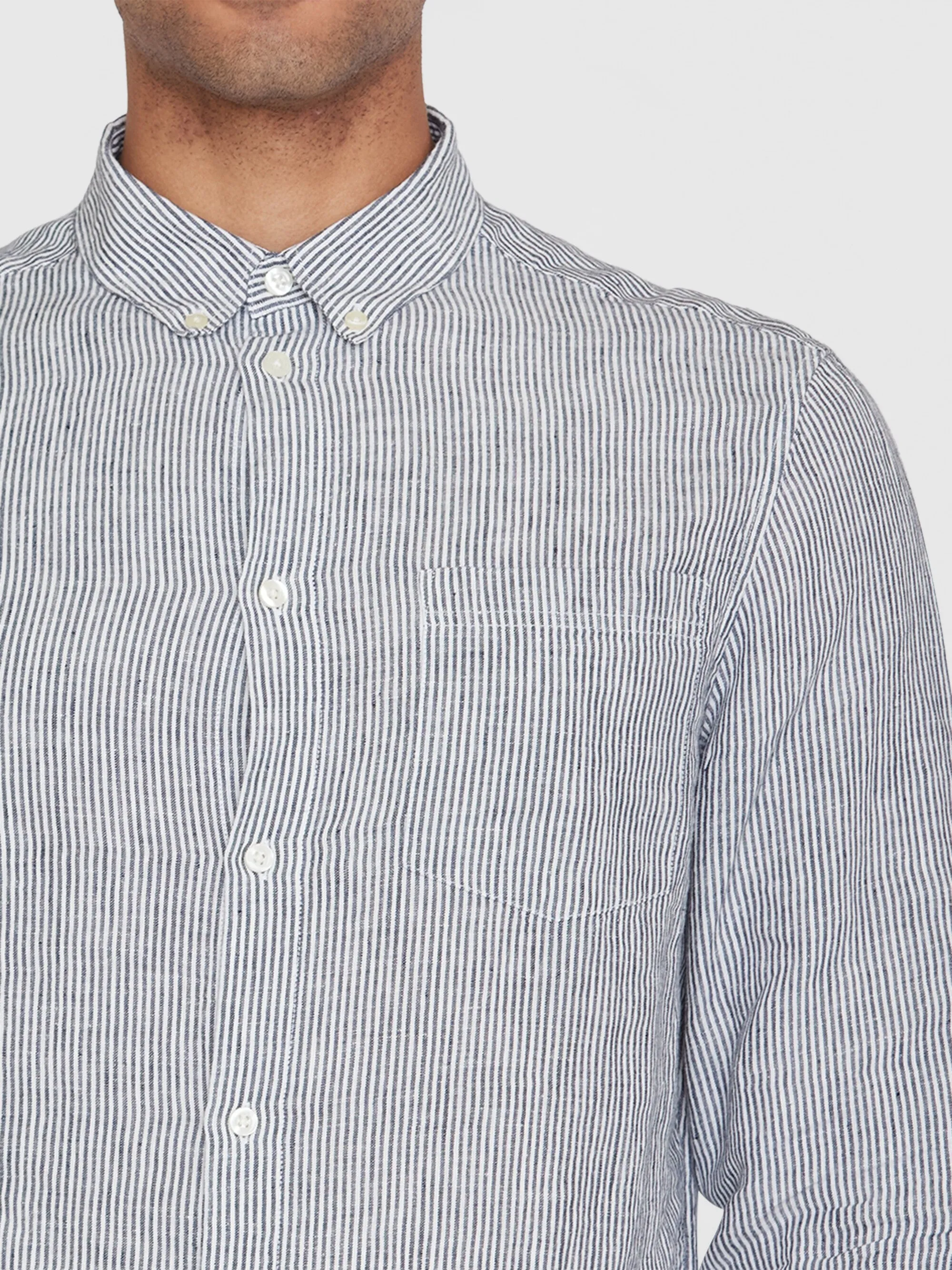 Regular striped linen shirt - GOTS/Vegan - Total Eclipse