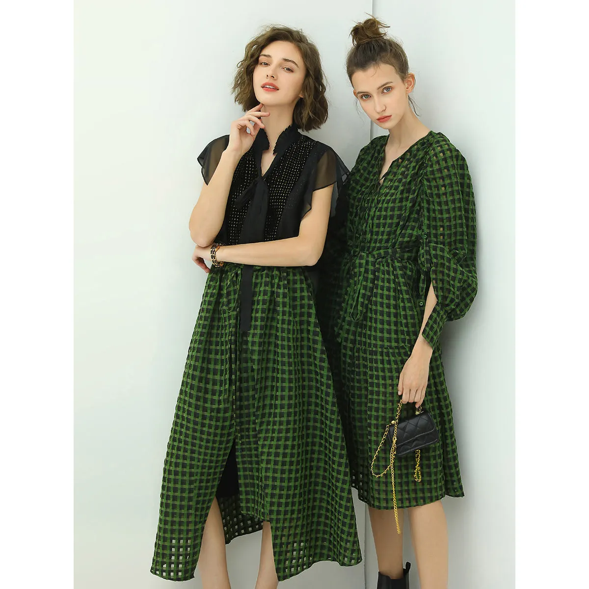 Semi Sheer Checkered Green Skirt