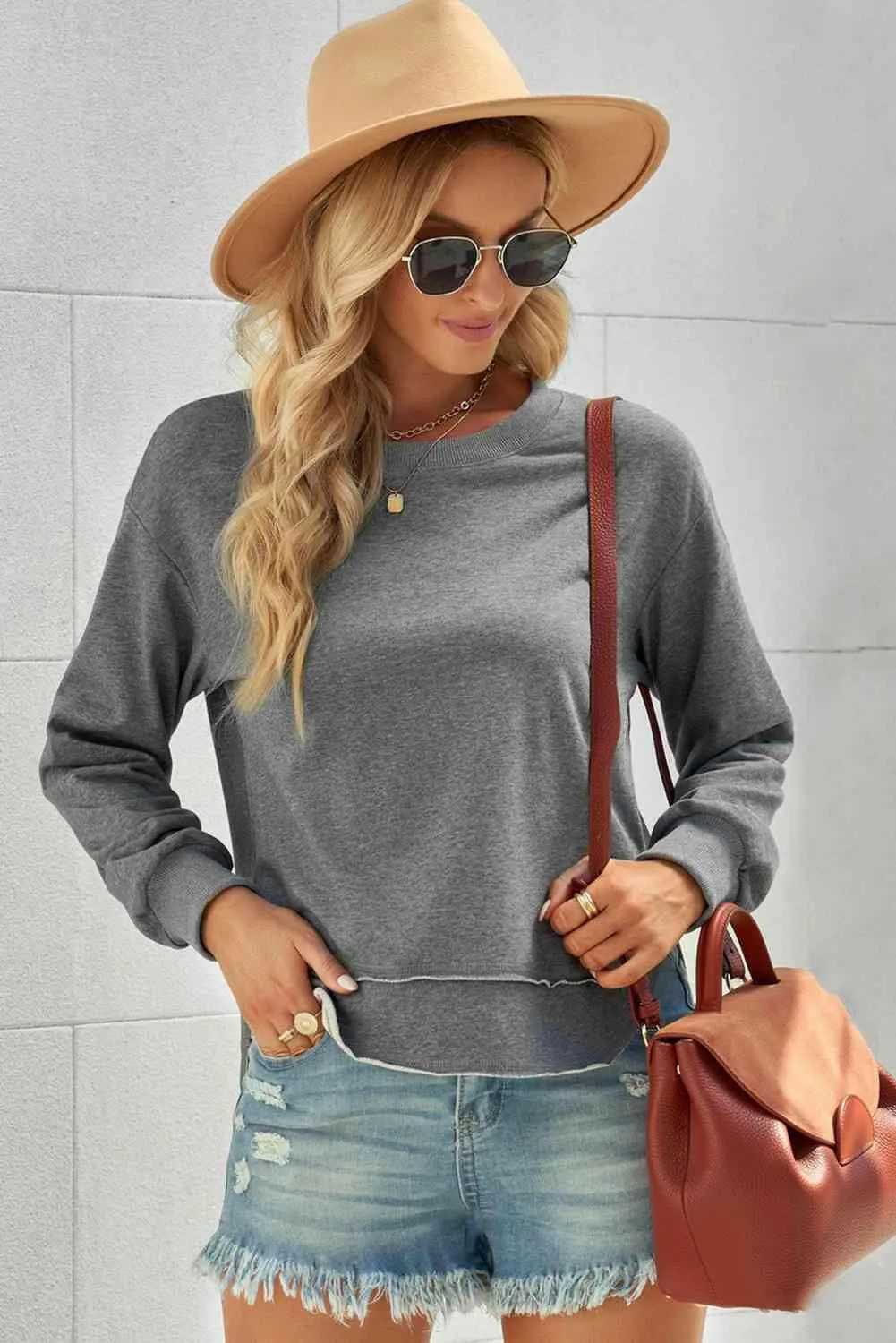 Side Slit Drop Shoulder Sweatshirt