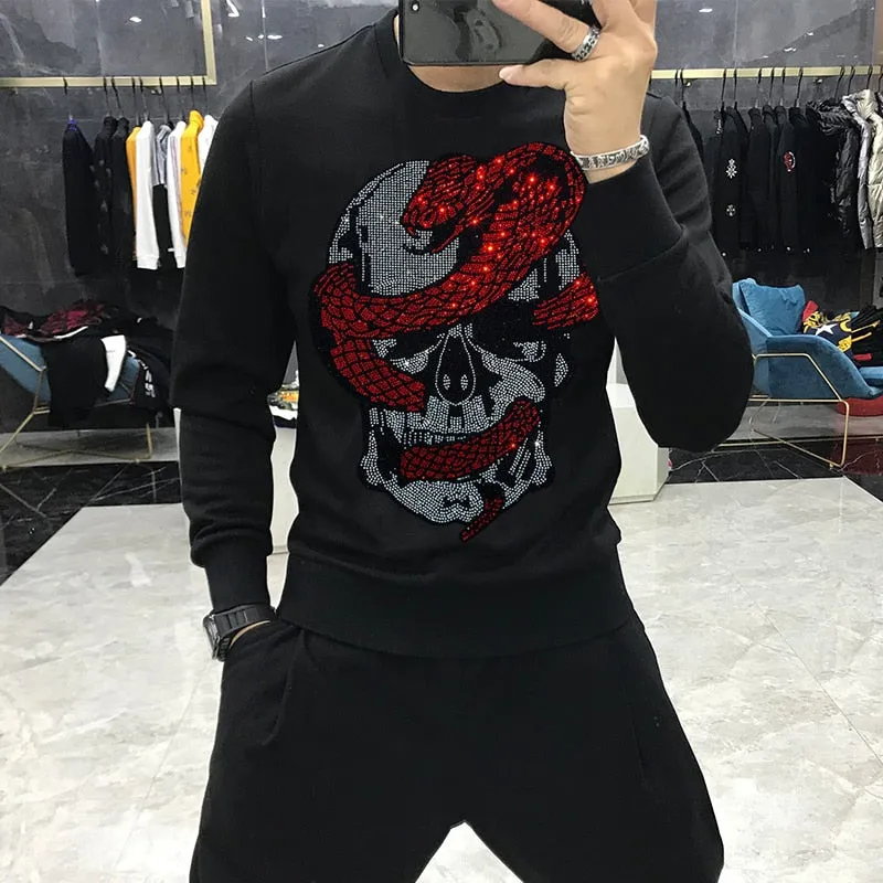 Skull Snake Pattern Cotton Polyamide Sweatshirt