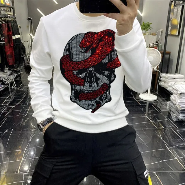 Skull Snake Pattern Cotton Polyamide Sweatshirt