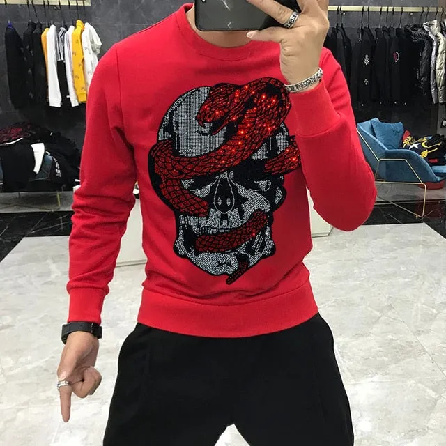 Skull Snake Pattern Cotton Polyamide Sweatshirt