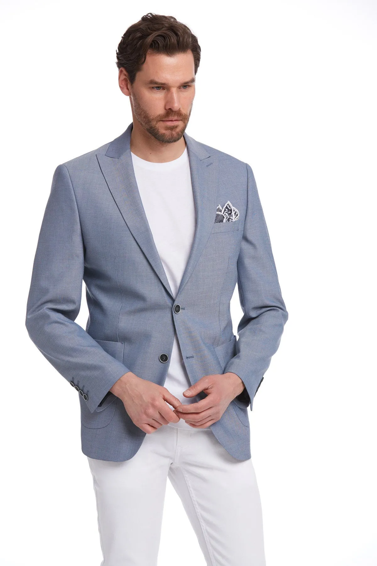 Slim Fit Blue Peak Lapel Casual Blazer