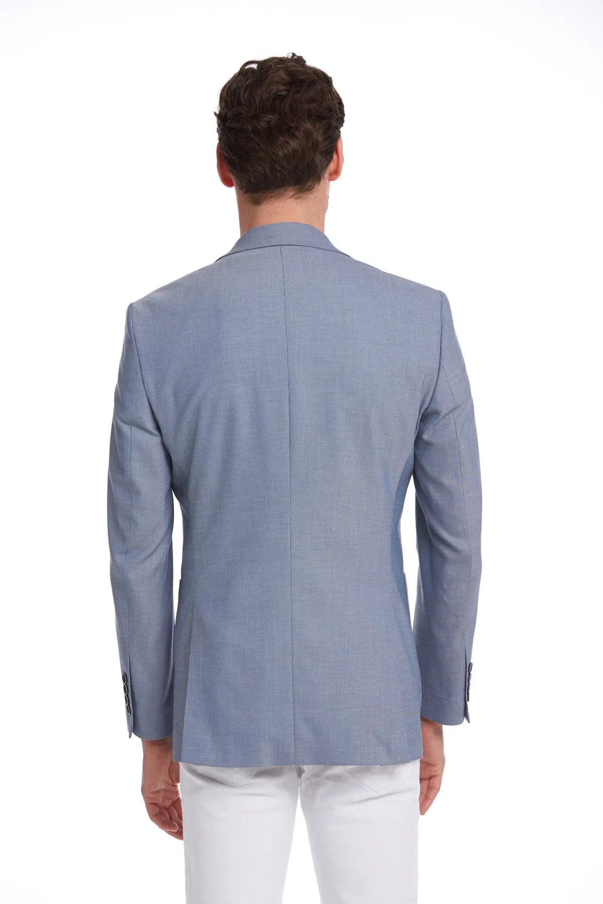 Slim Fit Blue Peak Lapel Casual Blazer