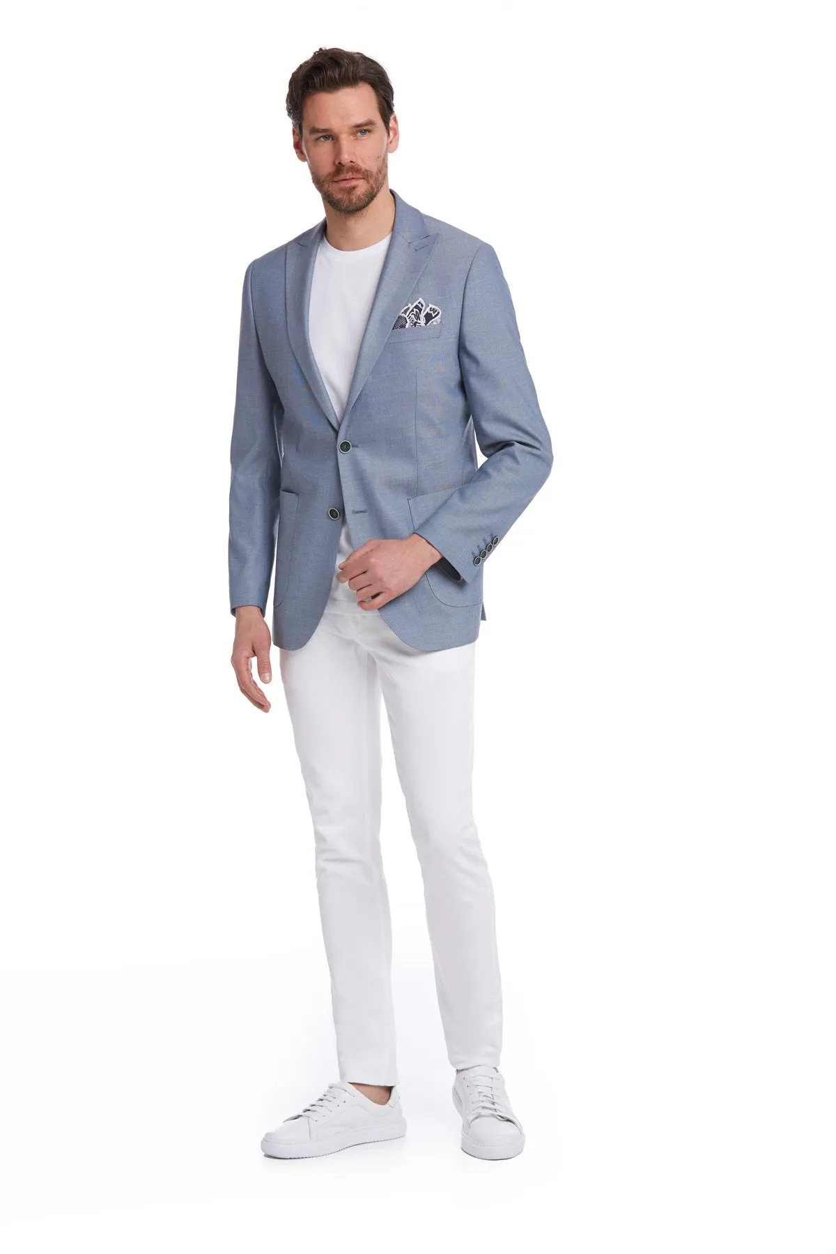 Slim Fit Blue Peak Lapel Casual Blazer