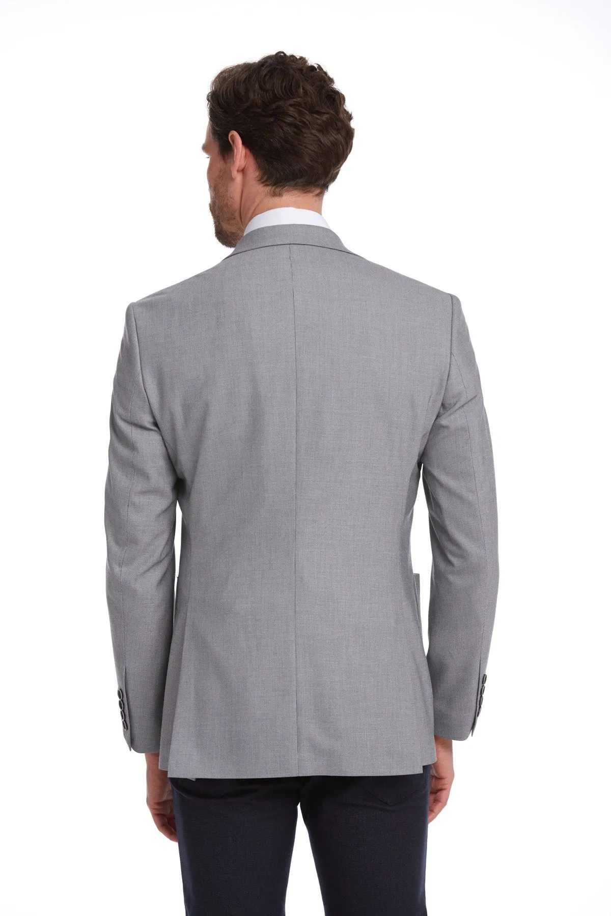 Slim Fit Gray Peak Lapel Casual Blazer