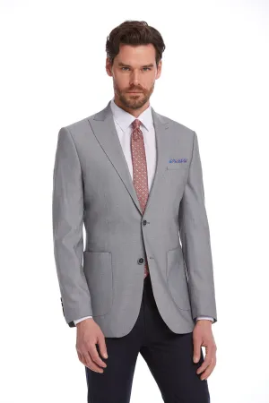 Slim Fit Gray Peak Lapel Casual Blazer