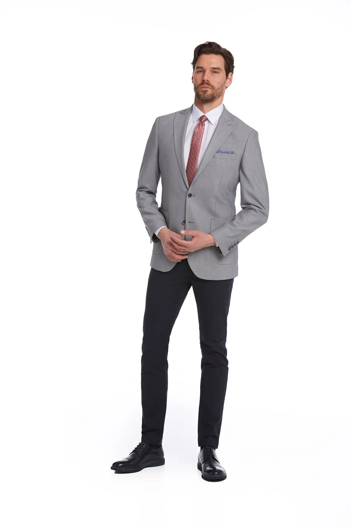 Slim Fit Gray Peak Lapel Casual Blazer