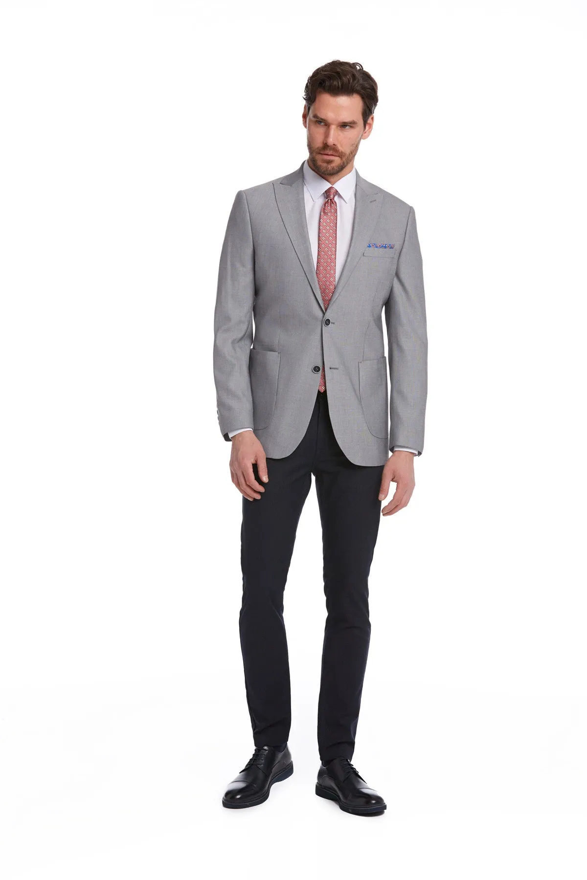 Slim Fit Gray Peak Lapel Casual Blazer