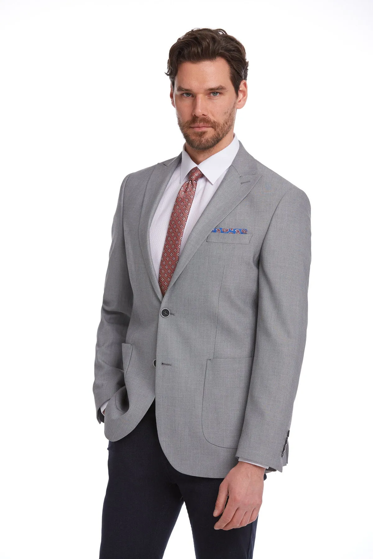 Slim Fit Gray Peak Lapel Casual Blazer