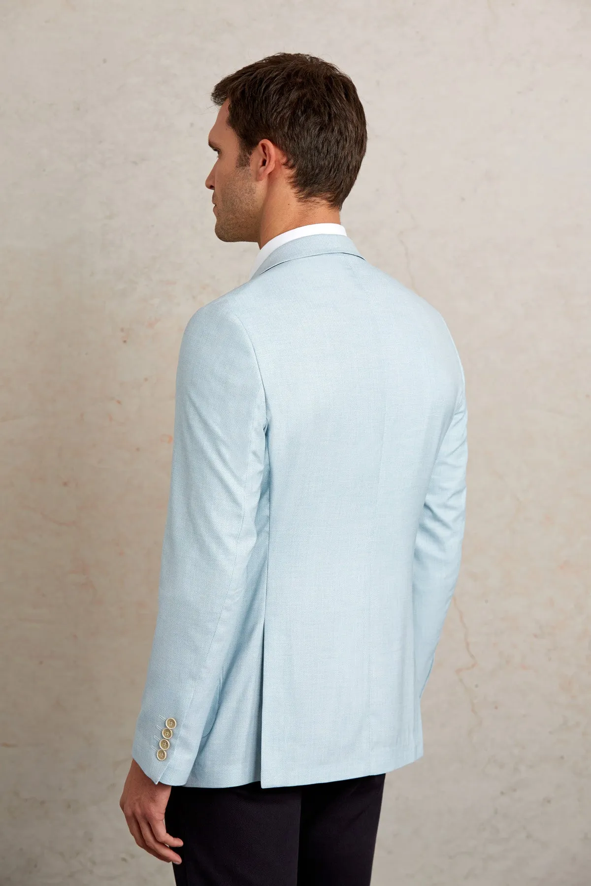 Slim Fit Light Blue Peak Lapel Casual Blazer