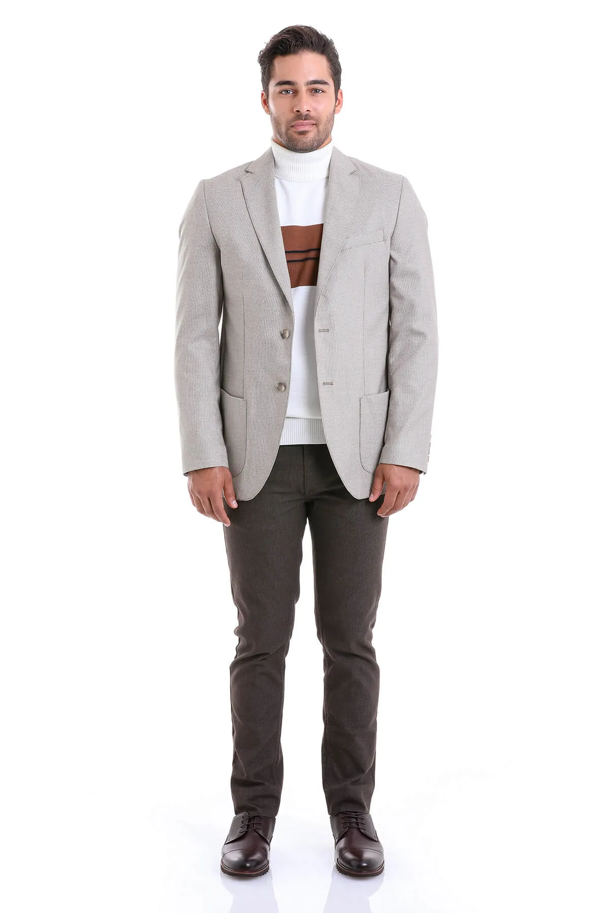 Slim Fit Notch Lapel Beige Casual Blazer