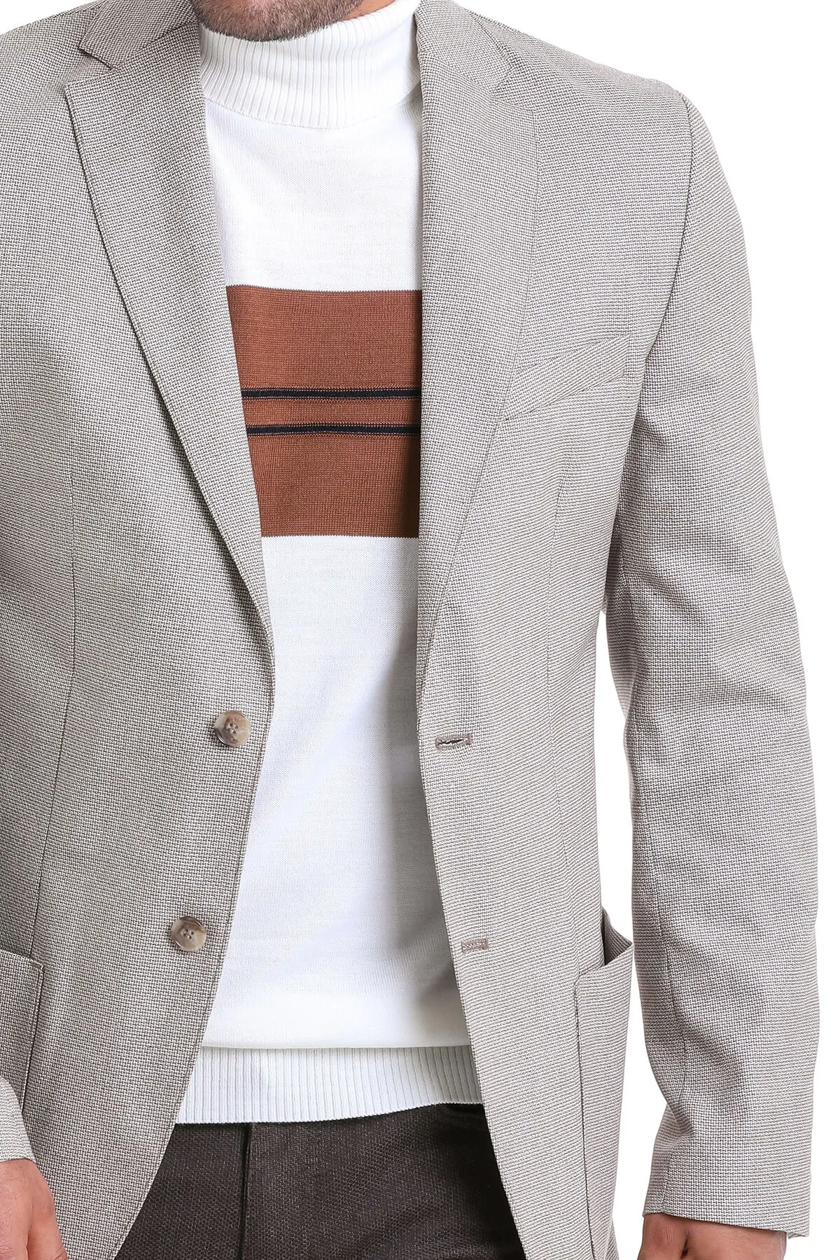 Slim Fit Notch Lapel Beige Casual Blazer