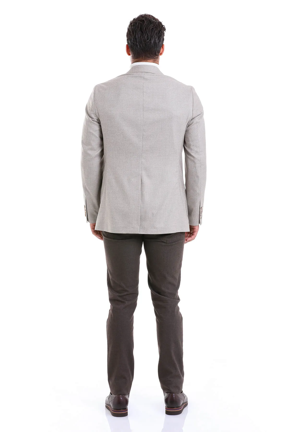 Slim Fit Notch Lapel Beige Casual Blazer